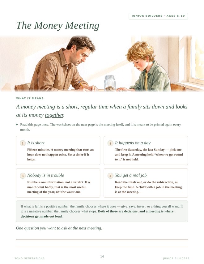 The Money Meeting page from Junior Builders